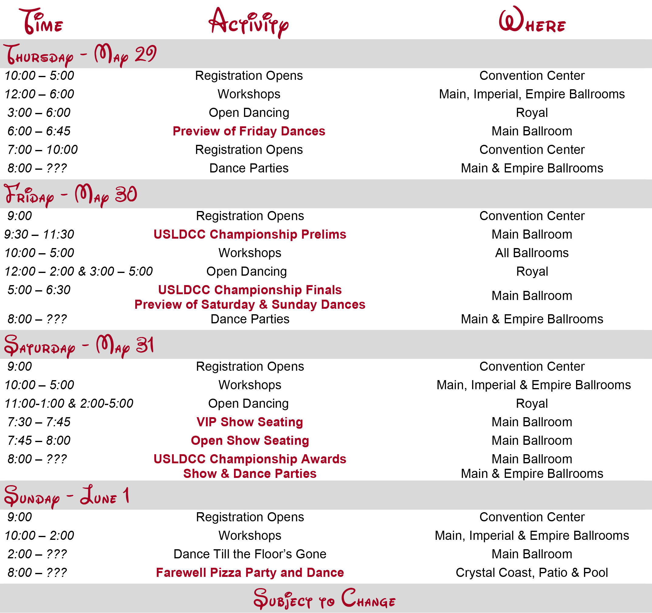 Event Schedule